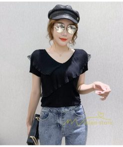 ｔシャツ・カットソー | サマーニット レディース 半袖 Vネック カラー きれいめ トップス Tシャツ ニットソー 薄手 新品 夏新作 2021 激売れ お出かけ ファッション 激売れ エレガント