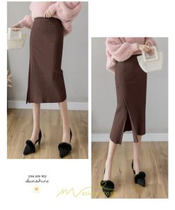 スカート | レディース ロング丈 ミモレ丈 冬 秋 暖か ボトムス ハイウエスト 美ライン スリット セクシー ニット イベント お出かけ デート お呼ばれ お食事会