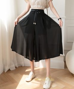 ワイドパンツ | ガウチョパンツ 無地 レディース ボトムス ハイウエスト ゆったり パンツ シフォンパンツ 涼しい 夏新作 さらさら カジュアル 30代40代 体型カバー