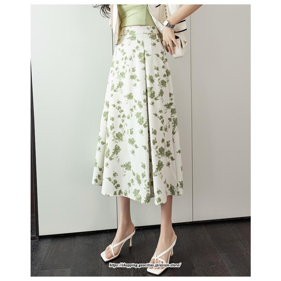 スカート | レディース ロングハイウエスト Aライン 花柄 秋 冬 ボトムス カジュアル 大人 可愛い お出かけ デイリー フェミニン おしゃれ きれいめ