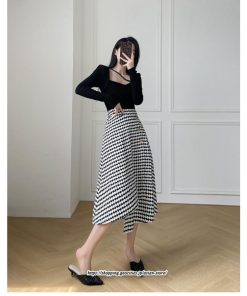 スカート | ロングきれいめ レディース ロング丈 Aライン 20代 30代 40代 50代 秋 冬 千鳥格柄 細見え 可愛い ハイウエスト お出かけ 高見え
