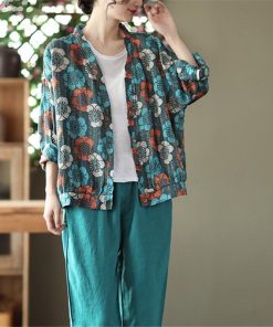 カーディガン | 麻混 レディース 花柄 初秋 リネン カジュアル Vネック 長袖 羽織 きれいめ 春 夏 秋 薄手 おしゃれ 40代50代 ゆったり 20代30代 大きいサイズ