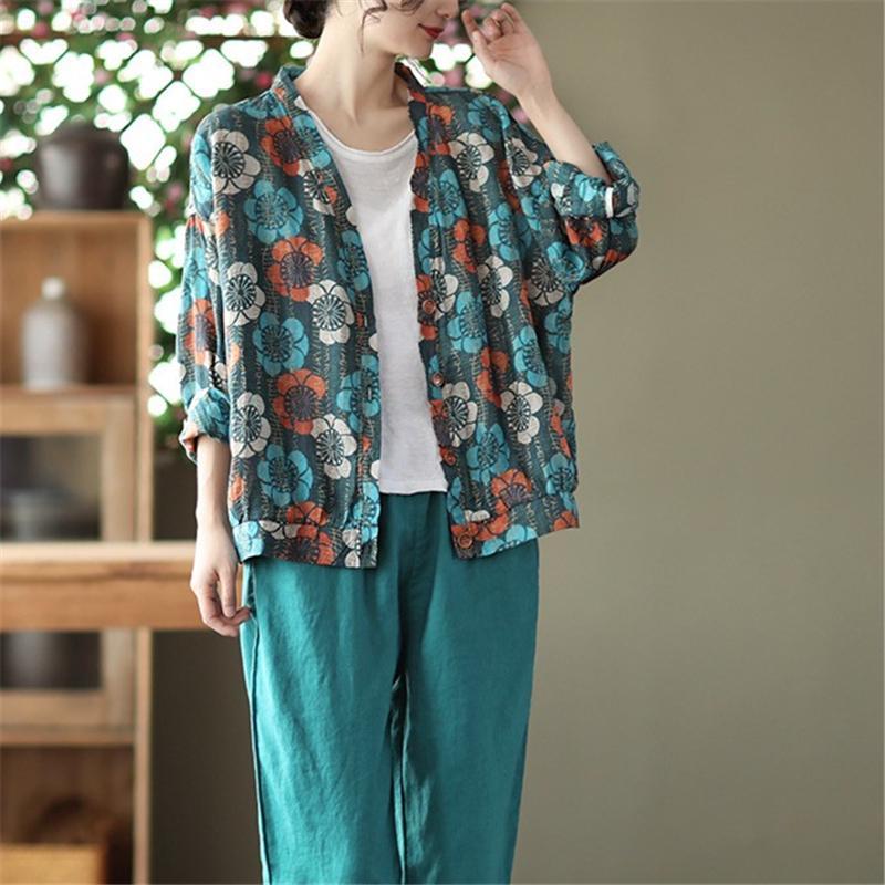 カーディガン | 麻混 レディース 花柄 初秋 リネン カジュアル Vネック 長袖 羽織 きれいめ 春 夏 秋 薄手 おしゃれ 40代50代 ゆったり 20代30代 大きいサイズ