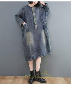 デニムワンピース | ワンピース デニム レディース 40代 ロング チュニック 長袖 ゆったり 大きいサイズ 20代30代50代 ロング丈 体型カバー 膝丈