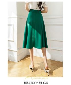スカート | 無地 膝下 ひざ下 黒 緑 ベージュ ハイウエスト レディース Aライン 着痩せ 脚長効果 通勤 就活 日常 上品 OL エレガント オフィス ビジネス