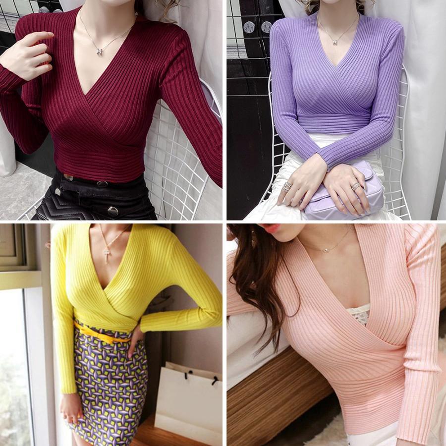 新作入荷アイテム | レディース ニットソー 長袖 プルオーバー トップス 韓国ファッション ニット きれいめ 秋冬 Vネック ニットセーター