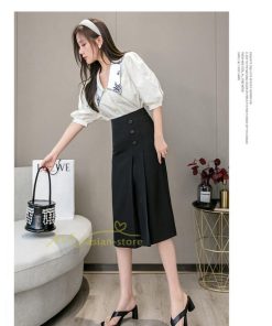 スカート | タイトボタン 膝下 ミディアム丈 ミモレ丈 キレイめ プリーツ通勤通学 ビジネス OL オフィス 春夏秋 2022新作 20代30代40代 着回し 無地人気