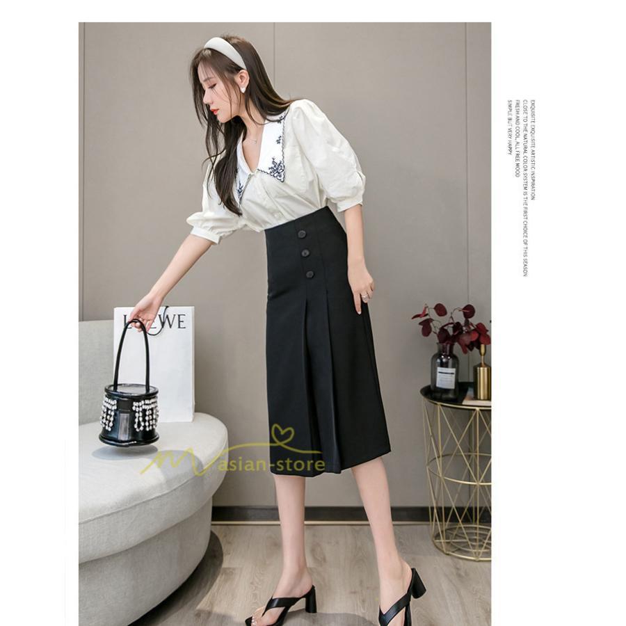 スカート | タイトボタン 膝下 ミディアム丈 ミモレ丈 キレイめ プリーツ通勤通学 ビジネス OL オフィス 春夏秋 2022新作 20代30代40代 着回し 無地人気