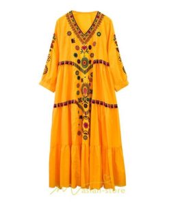 マキシ | ワンピ ワンピース ロング丈 七分袖 レディース 大人 おしゃれ きれいめ お出かけ 大人可愛い 白 青 赤 春夏秋 旅行 20代30代40代 民族風 オレンジ 海