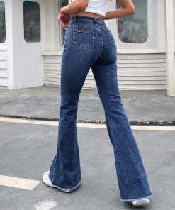 デニム | フレアパンツ 裾フリンジ 美脚