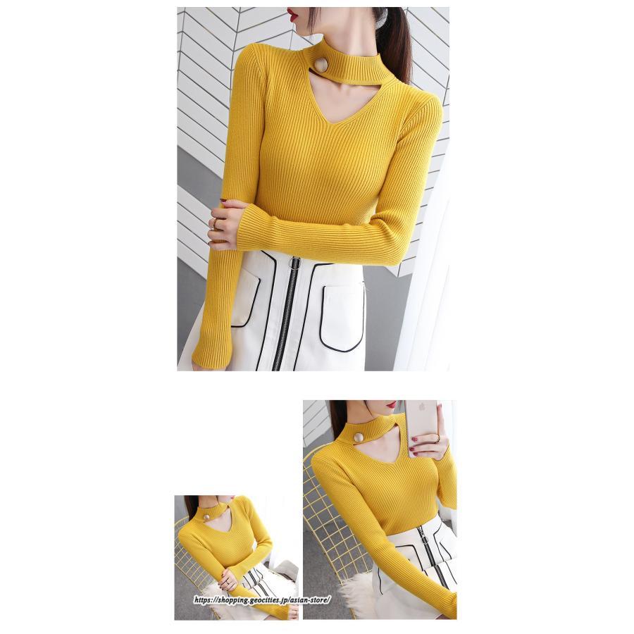 ニット・セーター | カットソー ニット レディース リブニット 長袖 秋冬 春 トップス スリム ストレッチ インナー 無地 長袖ニット プルオーバー 通学通勤 長袖カットソー 着痩せ