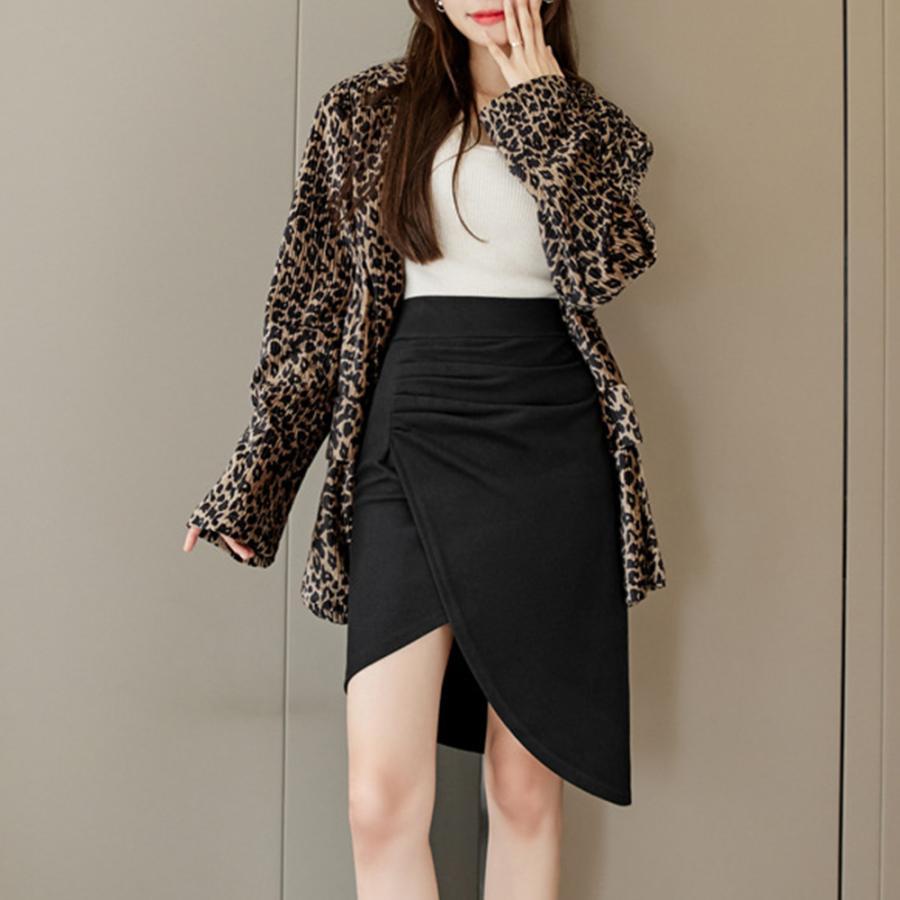 タイトスカート | ウールライク ギャザースカート 不規則裾