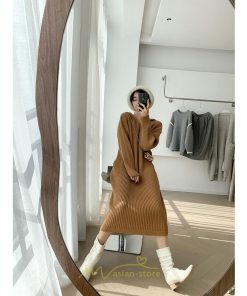 ニットワンピース | ワンピース 春 春服 レディース 長袖 ゆったり 秋 冬 ロング丈 可愛い おしゃれ 韓国風 着痩せ お出かけ 暖か 体型カバー 韓国ファッション
