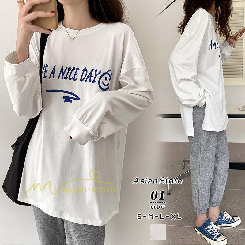 tシャツ・カットソー | カットソー レディース 長袖 春 Tシャツ レディース ゆったり ラウンドカット トップス 丸首 韓国ファッション 通勤通学 20代30代40代50代 カジュアル 夏物 快適