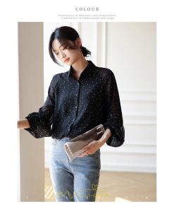 シャツ・ブラウス | ブラウス レディース きれいめ 40代 春秋新作 オシャレブラウス シャツ 長袖トップス Vネックブラウス 大人 シャツ30代 ゆったり 通勤 50代 ドット柄
