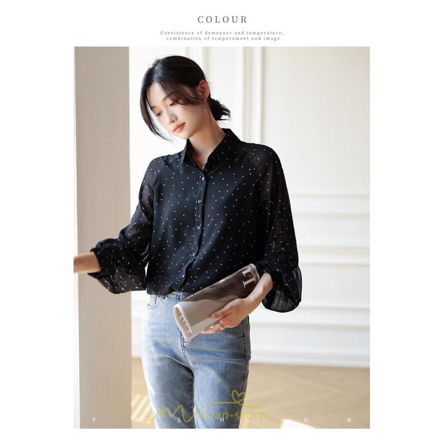 シャツ・ブラウス | ブラウス レディース きれいめ 40代 春秋新作 オシャレブラウス シャツ 長袖トップス Vネックブラウス 大人 シャツ30代 ゆったり 通勤 50代 ドット柄
