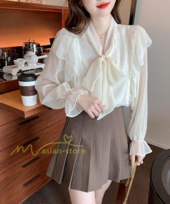 シャツ・ブラウス | ボウタイ リボン ブラウス　シャツ　リボンシャツ レディース 長袖 白 トップス フレア 無地 大人 女性 入学式　卒業式　ママ 通勤 20代30代40代50代 ビジネス