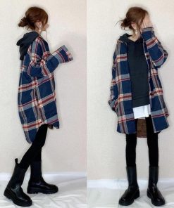 シャツ・ブラウス | チェックシャツ 裏起毛 厚手 レディース シャツ ミドル丈 シャツジャケット アウター 長袖 暖かい トップス 秋冬 ゆったり チュニック丈 チェック柄 20代 大人