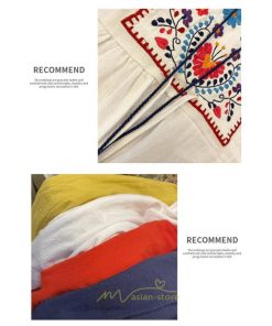 マキシ | ワンピース ロングワンピ パーティー お呼ばれ デート ゆったり 女子会 食事会 白 赤 黄色 青 Aライン 長袖 エスニック風 2022年夏秋新作 刺繍 Vネック 綿麻