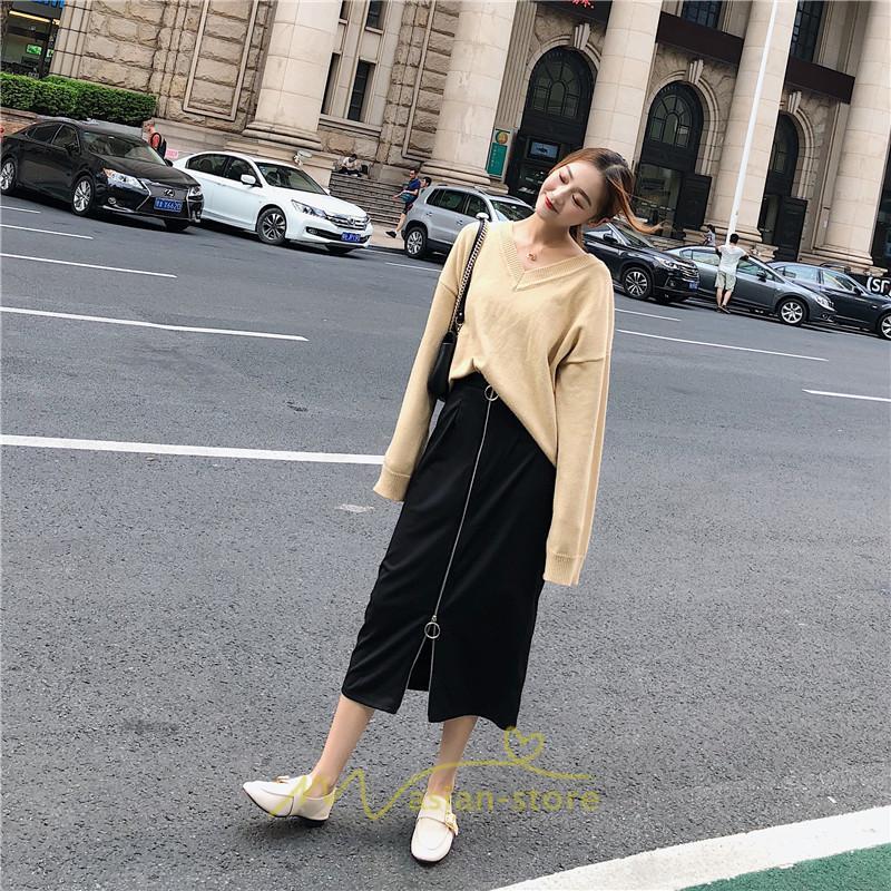 スカート | レディース タイト膝丈ストレッチ ジップアップ ボトムス ファスナー ブラック 無地 シンプル 伸縮性ある生地 膝下丈