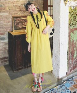 マキシ | ワンピース 夏秋 長袖 レディース ワンピ ロング 美シルエット ロングワンピ―ス 大人 花柄 刺繍 エスニック風 リゾート 綿麻 お出かけ リネン コットン 旅行