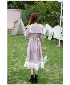 マキシ | ワンピース レディース 春夏 半袖 ハーフスリーブ ワンピース セーラーカラー ロング丈 マキシ丈 フレア お出かけ ビッグ裾幅 ゆったり ワンピース かわいい