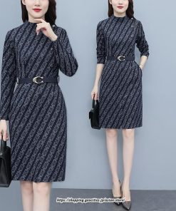 マキシ | ワンピース レディース 柄 大きいサイズ 膝丈 長袖 きれいめ 30代 40代 50代 着やせ 上品 キレイめ レトロ風 オシャレ カジュアル 春秋冬