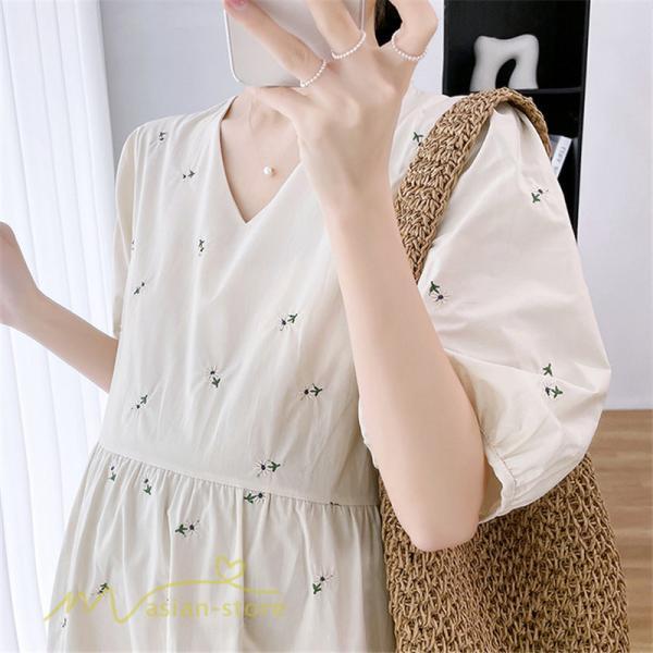 ワンピース | マタニティレディース 着痩せ 半袖 サマーマタニティウェア 上品 Aライン ゆる大きいサイズ お出かけ 韓国風 Vネック 妊婦服