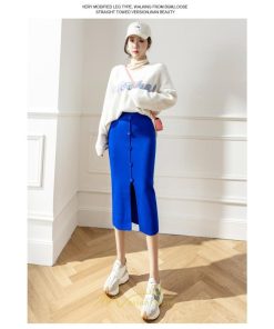 スカート | レディース ロング丈 ミモレ丈 ニット 秋冬 韓国風 スリット ハイウエスト Aライン 着痩せ 小柄 大人可愛い 20代30代40代50代 フェミニン 脚長効果