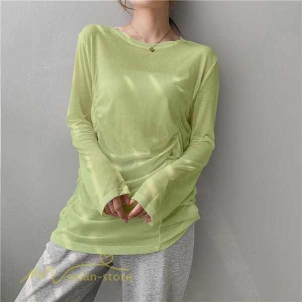 tシャツ・カットソー | Tシャツ Tシャツ レディース 無地 長袖 トップス カジュアルTシャツ おしゃれ クルーネック 秋服 夏秋 インナー 日常感 大きいサイズ 薄手 タック ゆったり 上品