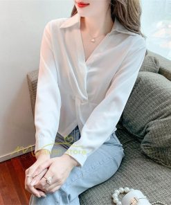シャツ・ブラウス | ブラウス シャツ 上品 長袖 Vネック オフィスカジュアル 通勤 韓国 ファッション シンプル 夏物 20代30代40代50代 着回し お出かけ カジュアル 着痩せ 激売れ