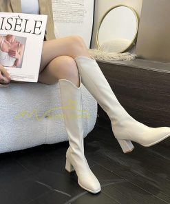 ロングブーツ | レディース ブーツ 秋冬 シューズ 靴 太ヒール チャンキーヒール 合皮ブーツ PUブーツ ロング靴 後ろファスナー COS くつ 大人 コスプレ