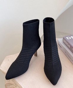 ショートブーツ | ニットソックスブーツ ポインテッドトゥ