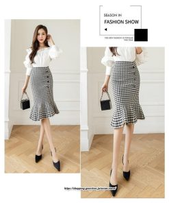 スカート | マーメイドニットレディース ひざ丈 チェック柄 おしゃれ かわいい レディース ボトムス 2022年秋冬 ニット きれい