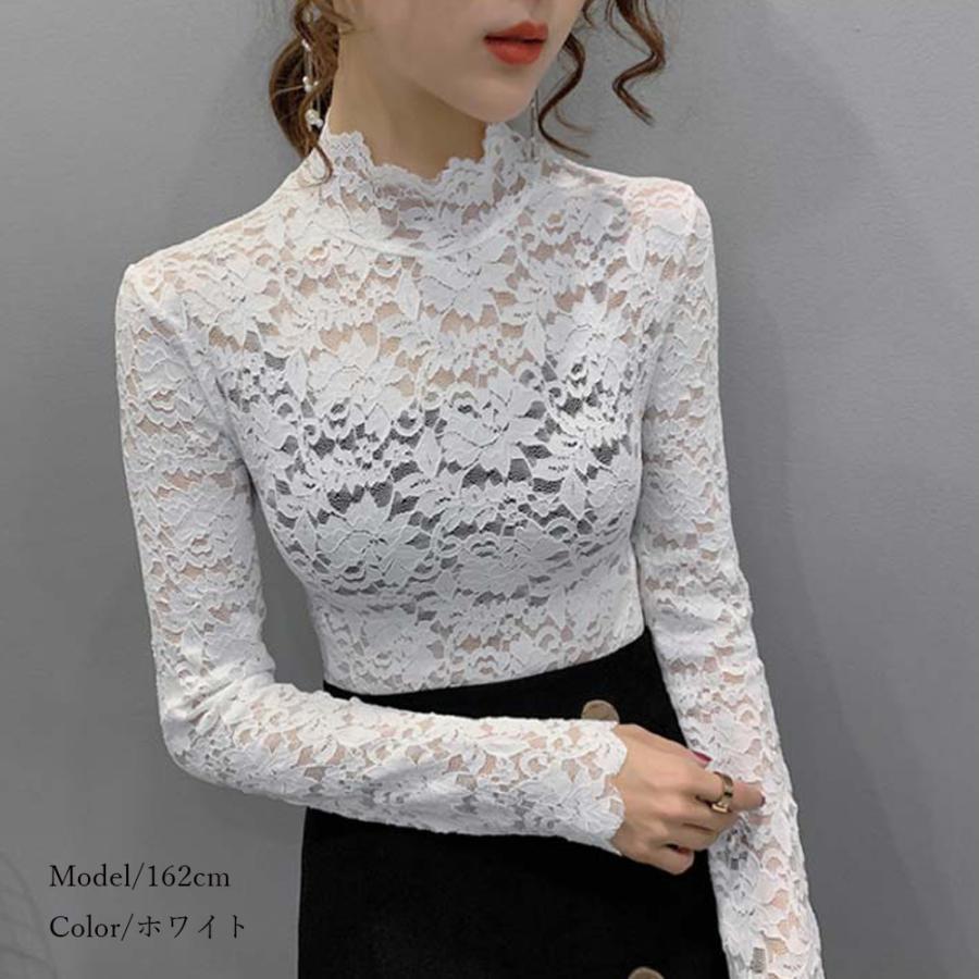 Tシャツ・カットソー | インナー 総レース シースルー 花柄 ハイネック カットソー 重ね着 レディース セクシー トップス エレガント