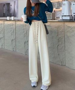 ワイドパンツ | ワッフル調ストレートパンツ レディース夏