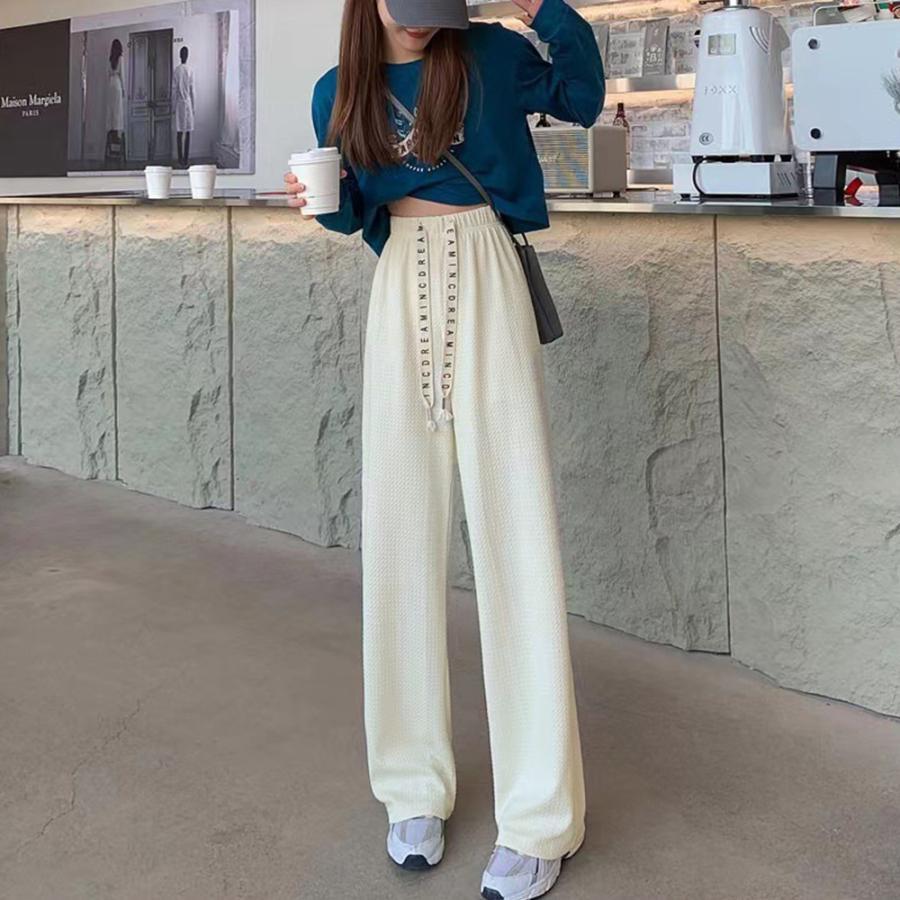 ワイドパンツ | ワッフル調ストレートパンツ レディース夏