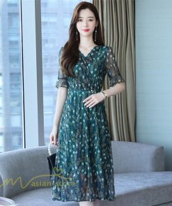 ミディアム | ワンピース レディース Aライン サマーワンピース 上品 着痩せ カジュアル 大きいサイズ 半袖 Vネック ミディアムワンピース ひざ丈 30代 気質 20代 40代