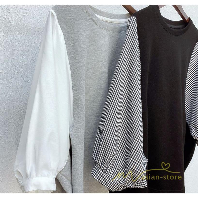 tシャツ・カットソー | 長袖ブラウス レディース Tシャツ 秋物 切替ブラウス 切替Tシャツ トップス 七分袖 長袖 夏秋物 ドッキングTシャツ 20代30代 長袖Tシャツ ドッキングブラウス