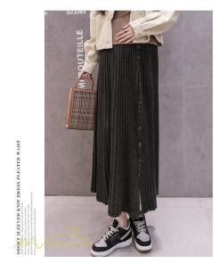 スカート | マタニティ Aライン秋 冬 コーデ 着痩せ 裾口スリット ニット 体型カバー リブ ウエスト調整 マタニティウェア 大きいサイズ カジュアル