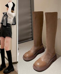 ニーハイブーツ | ロングブーツ ラウンドトゥ 厚底ブーツ