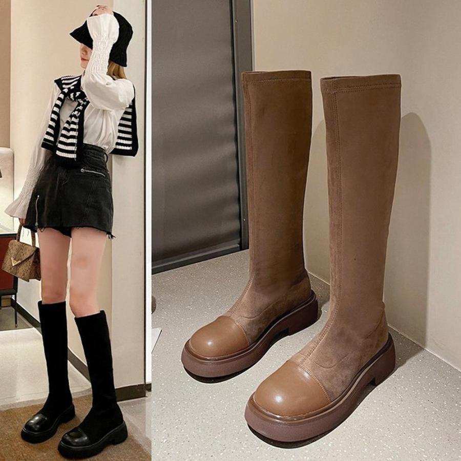 ニーハイブーツ | ロングブーツ ラウンドトゥ 厚底ブーツ