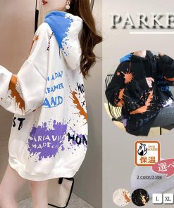 パーカ | レディース 秋冬 ペイント柄 スウェット ポケット付き 韓国風 長袖トレーナー 裏起毛 フード付き おしゃれ パーカー プルオーバー