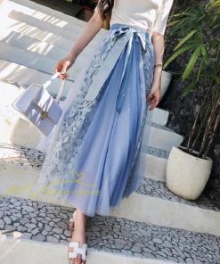 スカート | フレア チュールレディース ロングウエストゴム 春夏 リボン マキシ ドッキング 20代30代40代 着痩せ カジュアル お出かけ