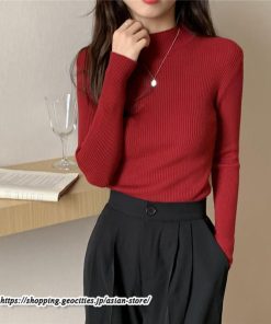 ニット・セーター | カットソー ニット レディース リブニット 長袖 秋冬 春 トップス スリム ストレッチ インナー 無地 プルオーバー 長袖ニット 通学通勤 長袖カットソー 着痩せ