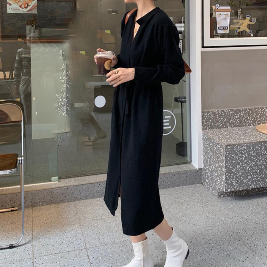 ワンピース | キーネック 大人 おしゃれ ロングワンピ 秋冬 シンプル 上品 ニットレディース セーター暖かい