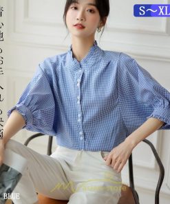 シャツ・ブラウス | ブラウス コットン 七分袖 レディース 青 入学式 入園式 卒業式 卒園式 フォーマル 結婚式 ママ 着痩せ 華奢見え OL お仕事 20代30代40代 通勤 新作 ビジネス