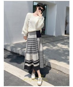 スカート | ロング 秋冬 黒 グレー カーキ プリーツレディース Aライン ニット ウエストゴム あったか おしゃれ 着痩せ 人気 小柄 新着 高見え