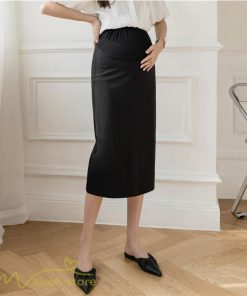 スカート | マタニティ膝丈 ひざ カジュアル マタニティウェア レディース 夏服 サマー ひざ下丈 ウエスト調整 お出かけ マタニティ 裾口スリット 妊婦