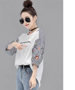 シャツ・ブラウス | シャツ ブラウス レディース パフスリーブ 花柄 刺繍 ストライプ トップス ラウンドネック 韓国風 カジュアル フェミニン トレンド ゆったり ファッション